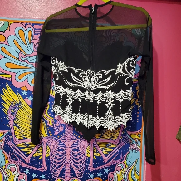 TADASHI Beaded Mesh Long Sleeve Top S - Picture 4 of 9